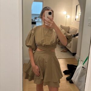 Olive Green Puff Sleeve Dress NWT